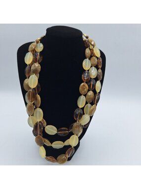 VINTAGE MULTI-STRAND FAUX STONE LUCITE BROWN NATURAL AND MILKY COLOR COSTUME